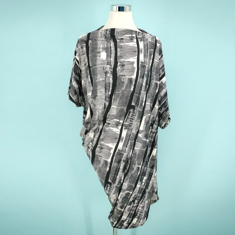 Chalet Size Medium M Dula Black Print Boat Short Sleeve Artsy Art To Wear Dress